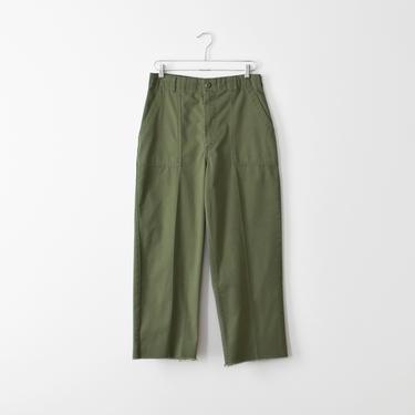 vintage cropped fatigue pants, high waist army green trousers, size L 