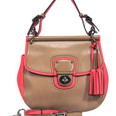 Coach - Tan &amp; Coral Leather Color Blocked Saddle Crossbody