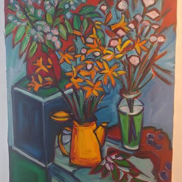 Original Lilies 1 Abstract Still Life Large Painting by Richard Youniss 