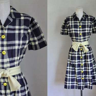 Vintage 1950s Pat Premo Checker Cotton Dress / XXS (22&amp;quot; waist) 