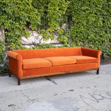 1960’s Mid Century Modern Chippendale Sofa in Burnt Orange Velvet 