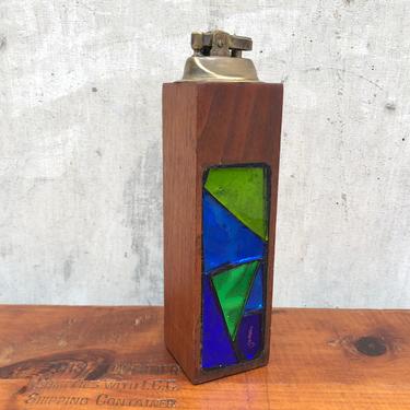 Mid Century Modern Jon Matin Teak &amp; Mosaic Table Lighter
