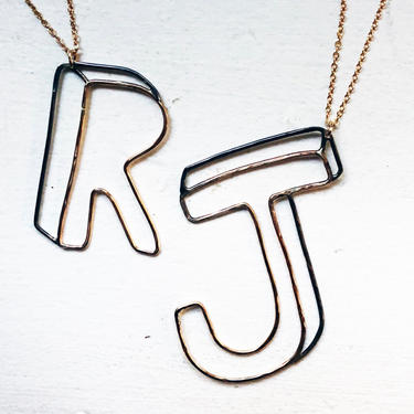 Custom 3D Illusion Wire Initial Pendant on Long Chain in 14k Gold Filled and Sterling Silver 