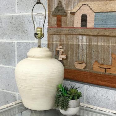 Vintage Table Lamp Retro 1970s Contemporary + S and M Industries + Beige + Ceramic Frame + Gold Metal + Mood Lighting + Home and Table Decor 