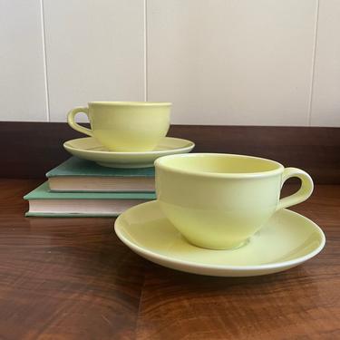 Set of 2- Vintage Russel Wright Iroquois Casual China Lemon Yellow Tea Cup and Saucer Set, MCM Midcentury Dinnerware, Made in USA 