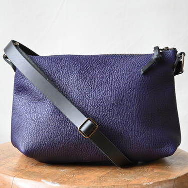 Leather Crossbody Day Bag, Pebbled Purple