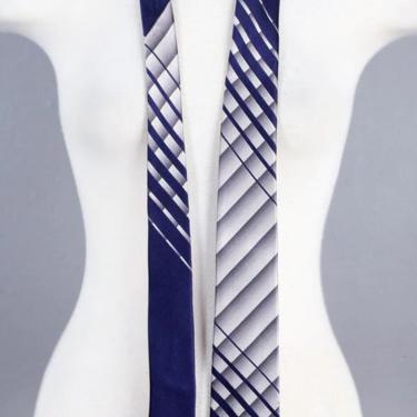 60's Mens Vintage Tie Blue Silver Silk Skinny 1950's Mid Century Rockabilly Cravat 1960's MOD Beatnick Suit 