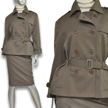 Vintage Womens Army Green Military Style Skirt Suit Two Piece Suit Blazer and Pencil Skirt Size 8 