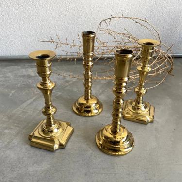 Brass Candlestick Set of 4 | Brass Candleholder Lot | Vintage Brass | Brass Wedding Decor | Mid Century 