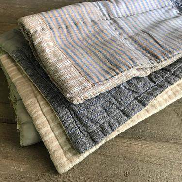 Antique French Doll Quilt, Patchwork Cotton, French Farmhouse, Damages 
