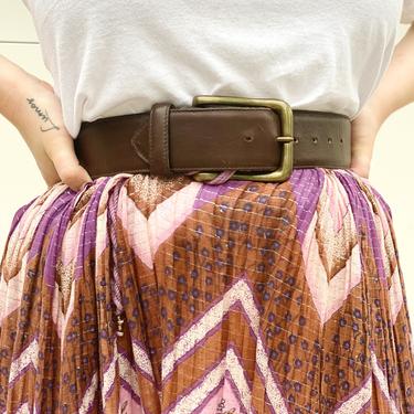 Thick Brown Leather &amp; Brass Hardware Belt