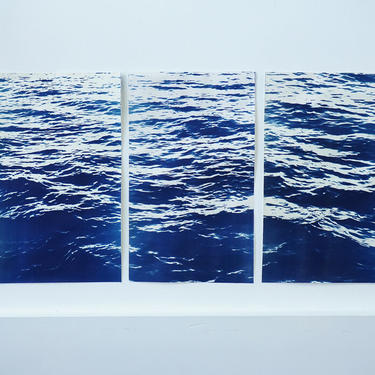 Triptych Waves Cyanotype