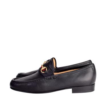 Gucci Vintage Classic Web Stripe Horsebit Black Leather Moccasin Loafer Shoes