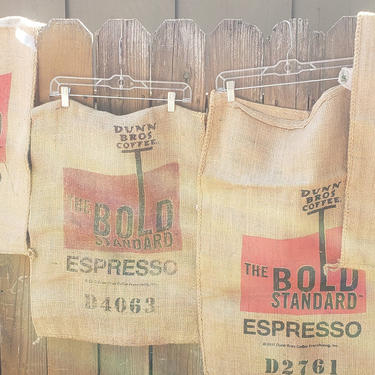 Burlap sack, espresso bag, vintage set of 5 matching set 