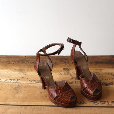 Vintage alligator open toe platform shoes - vintage size 4.5 M - 1950s vintage heels 