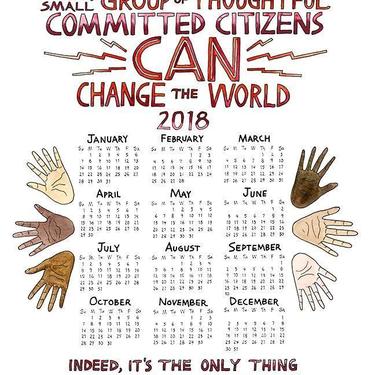 2018 Calendar: Change The World quote by Margaret Mead, Watercolor Print