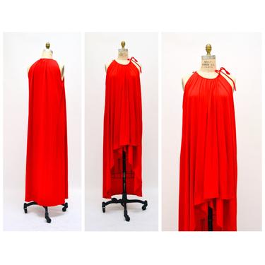 70s 80s Vintage BILL BLASS Red Sarong Wrap Dress Beach Coverup Size Medium Red Wrap Dress Beach Coverup Red Draped Dress Bill Blass vintage 