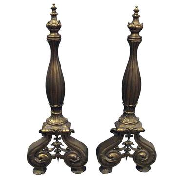 Turn of the Century French Fireplace Bronze Andirons
