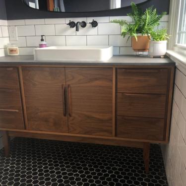 NEW Hand Built Mid Century Style Bathroom Vanity -  Walnut 60&quot; Single Sink - Straight Leg Base ~ Free Shipping! by draftwooddesign