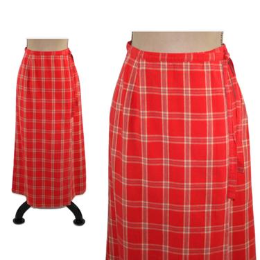90s Maxi Skirt High Waisted Wrap Skirt Cotton Plaid Checkered Long Casual A Line Vintage Clothing Women Small Size 6 Lizwear Liz Claiborne 
