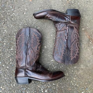 Lucchese Cowboy Boots Vintage 1990s Leather Brown Boots Men's size 11 D 