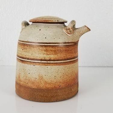 Vintage Signed Organic Lid Jug Pottery Vase . 