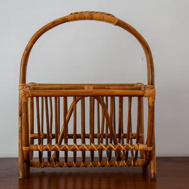 Vintage Bamboo Style Wooden Magazine Rack with Handle 