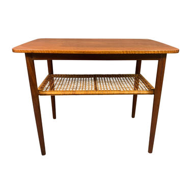 Vintage Danish Mid Century Modern Teak and Cane End Table 