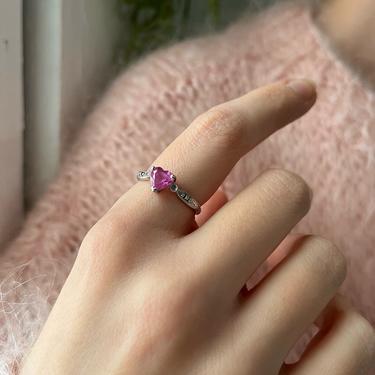 10k White Gold Pink Heart Ring