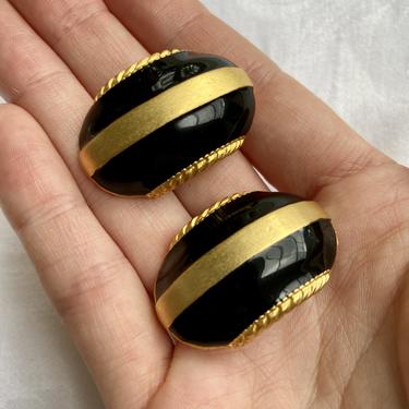 Sleek Black & Gold Stripe Statement Earrings
