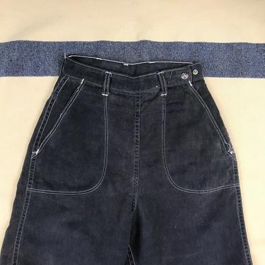 Size 23 - 24 Waist Vintage 1960s Snaforized Side Zip Black Denim Jean Shorts 