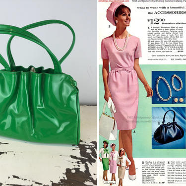 Basic Dressed But Well Dressed - Vintage 1960s Shamrock Green Faux Patent Leather Pouch Handbag Purse 