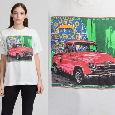 Vintage Chevy Classic Car Tee - Large | 90s White Graphic 1957 Chevrolet Pickup T Shirt 