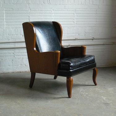 Mid Century Wooden Frame Wingback Armchair 
