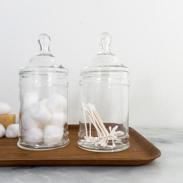 One Clear Glass Apothecary Jar, Bathroom Storage Decor, Cotton Ball Holder Container with Lid 