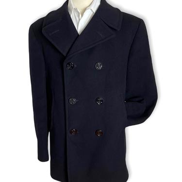 Vintage 1960s US Navy Wool Pea Coat ~ size 40 (Large) ~ USN ~ 8-Button ~ Stencil / Named ~ Corduroy Pockets 