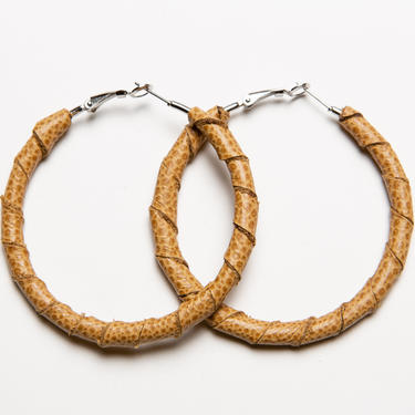 Speckled Camel Leather Hoops, Tan Hoops 