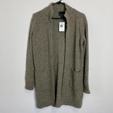 CYNTHIA ROWLEY Brown Gray Heather Open Cardigan Sweater Lagenlook SMALL Knit