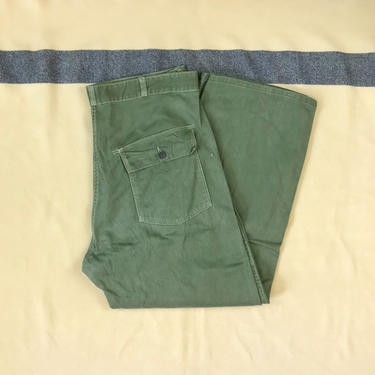 Size 37x28 1/2 Vintage 1950s Private Purchase US Army Cotton Sateen OG Utility Fatigue Pants 2 