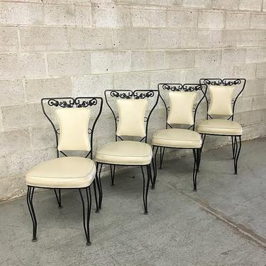 Vintage Cast Iron Chairs Retro Kitchen Dining Chairs Set of 4 Matching with White Vinyl Seats LOCAL PICKUP ONLY 