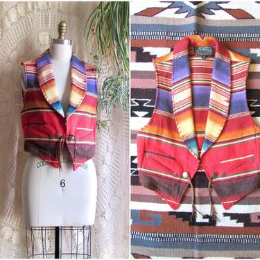 RALPH LAUREN COUNTRY Vintage 90s Southwestern Style Vest | 1990s Mexican Western Blanket Weave Top | Whipstitching & Conchos | Size Small 
