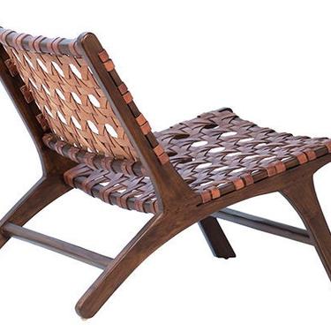 Free Shipping Within US - Solid Teak Wood With Full Grain Leather Upholstered Lounge Chair 