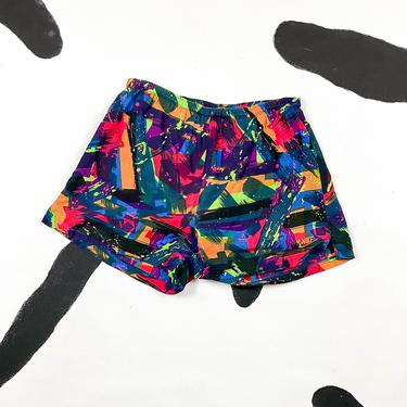 90s Nike Abstract Print Swim Trunks / Brush Stroke / 80s / Bright / Geometric Print / Saved By The Bell / Thailand / Mens / XL / 