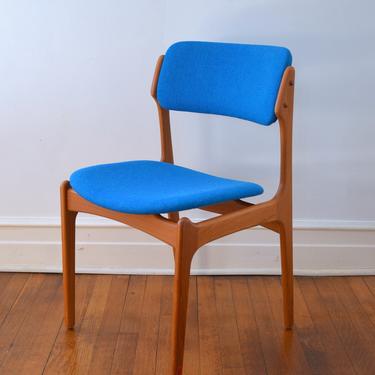 Danish Modern Teak Dining Side Chairs #49  in Blue Wool by Erik Buch for O. D. Mobler 