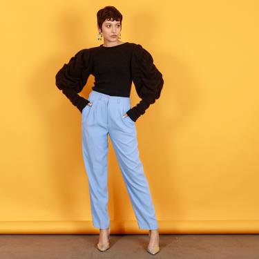 80s Periwinkle Light Blue High Waisted Pants Vintage Pastel Trousers 