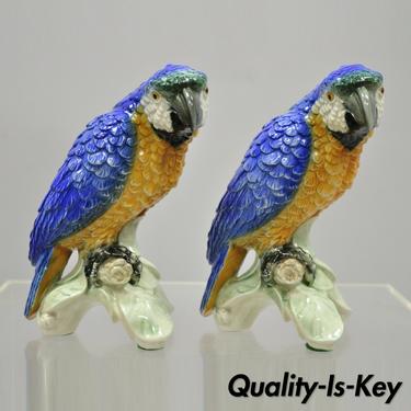 Vintage Pair W Goebel CV79 Porcelain Blue Green Macaw Parrot Bird Figurines