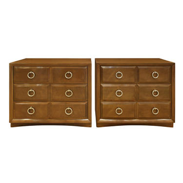 T.H. Robsjohn-Gibbings Pair of Bedside Table Chests in Walnut 1950s (signed)