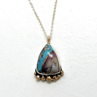 14k Gold and Sterling Silver Recycled Metal Turquoise Pink Opal Copper Pendant 