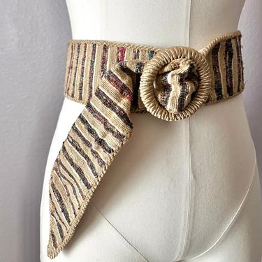 Vintage Statement Belt, Tapestry, Woven Fabric, Vegan, Adjustable, Wide Belt 