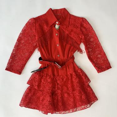 Red Lace &amp; Fringe 80's Kiddo Western Dress